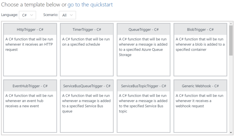 Getting Started Templates for Azure Functions