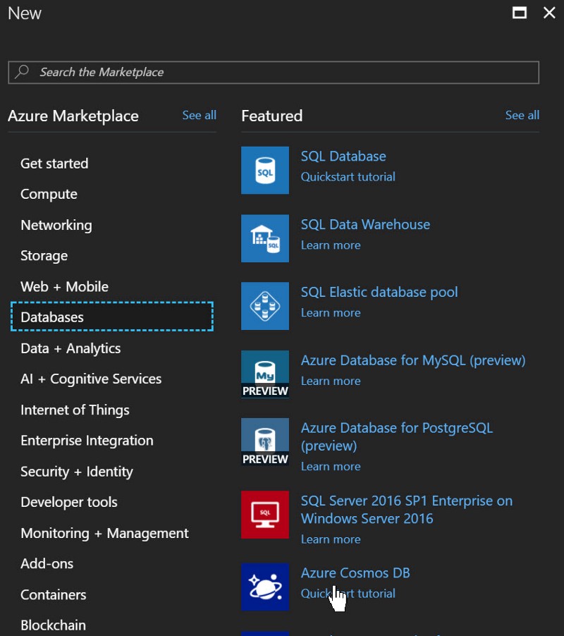 Create a new CosmosDB instance