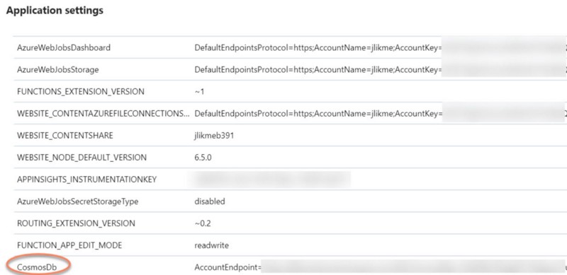 Adding the connection string to application settings