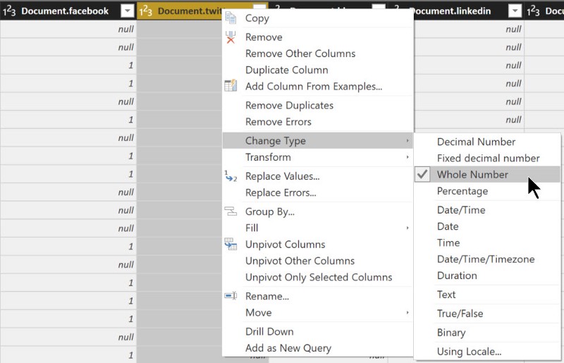 Changing the Column Type