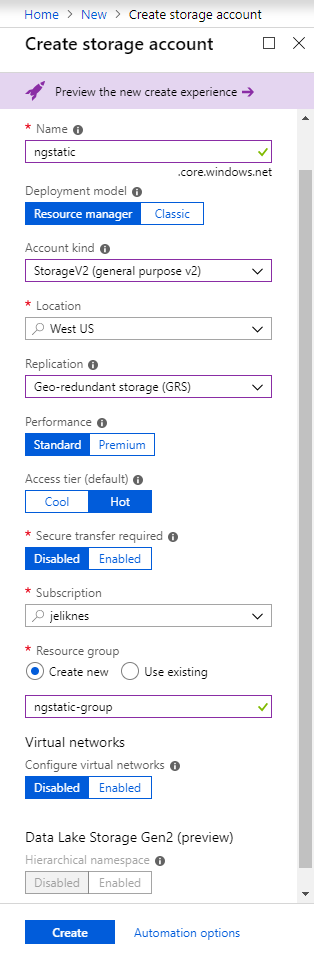 Create a storage account