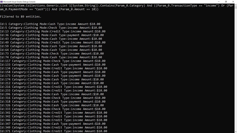 A screenshot of various entities